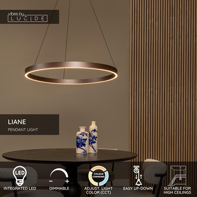Lucide LIANE - Pendant light - Ø 80 cm - LED Dim. - CCT - 2x36W 2700K/4000K - Suitable for double-height spaces and high ceiling - Rust Brown | Vibes